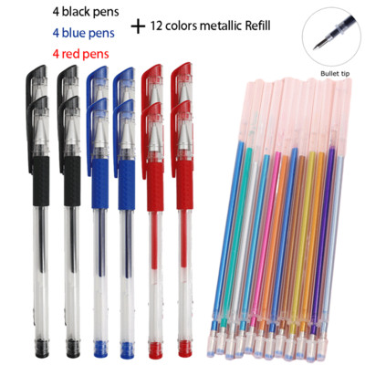 Kemijska olovka od 12/100 komada + komplet za ponovno punjenje Crnoplava crvena tinta Bullet 0,5 mm gel olovka Školski i uredski pribor Alat za pisanje