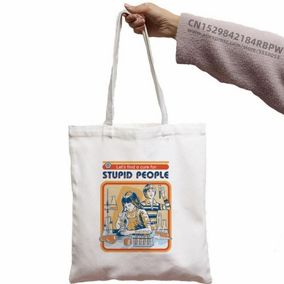 Pronađimo lijek za glupe ljude Ženska platnena torba velikog kapaciteta Vintage Harajuku, ležerna torba za rame s ispisom slova