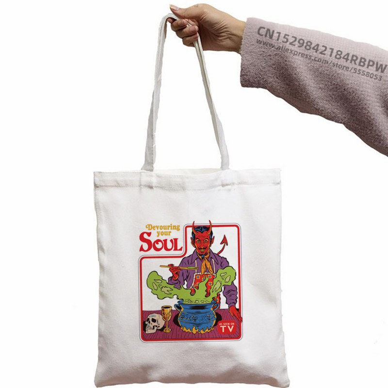 Pronađimo lijek za glupe ljude Ženska platnena torba velikog kapaciteta Vintage Harajuku, ležerna torba za rame s ispisom slova