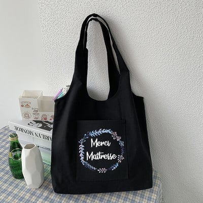 Modna ženska platnena torba za kupnju s francuskim printom Eko Harajuku torbe na rame Personalizirane školske torbe za zahvalu Gospodarice Poklon