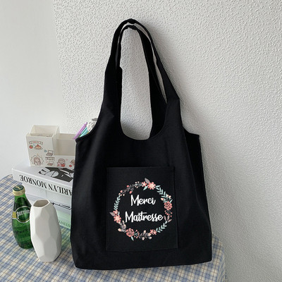 Modna ženska platnena torba za kupnju s francuskim printom Eko Harajuku torbe na rame Personalizirane školske torbe za zahvalu Gospodarice Poklon