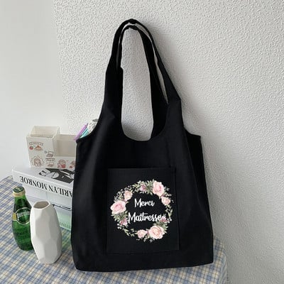 Modna ženska platnena torba za kupnju s francuskim printom Eko Harajuku torbe na rame Personalizirane školske torbe za zahvalu Gospodarice Poklon