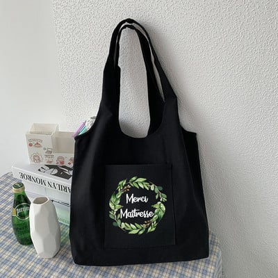 Modna ženska platnena torba za kupnju s francuskim printom Eko Harajuku torbe na rame Personalizirane školske torbe za zahvalu Gospodarice Poklon
