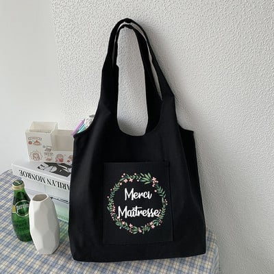 Modna ženska platnena torba za kupnju s francuskim printom Eko Harajuku torbe na rame Personalizirane školske torbe za zahvalu Gospodarice Poklon