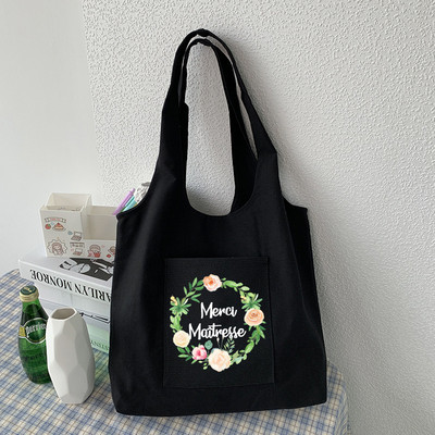 Modna ženska platnena torba za kupnju s francuskim printom Eko Harajuku torbe na rame Personalizirane školske torbe za zahvalu Gospodarice Poklon