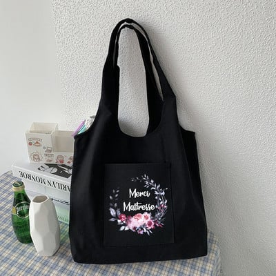 Modna ženska platnena torba za kupnju s francuskim printom Eko Harajuku torbe na rame Personalizirane školske torbe za zahvalu Gospodarice Poklon