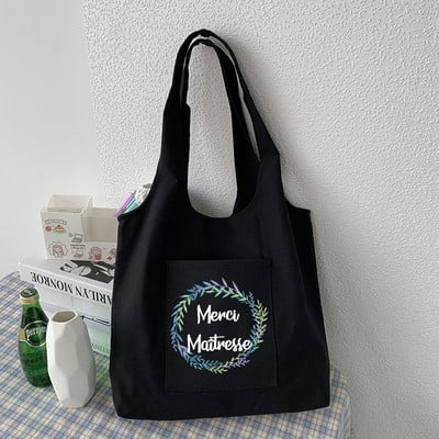 Modna ženska platnena torba za kupnju s francuskim printom Eko Harajuku torbe na rame Personalizirane školske torbe za zahvalu Gospodarice Poklon