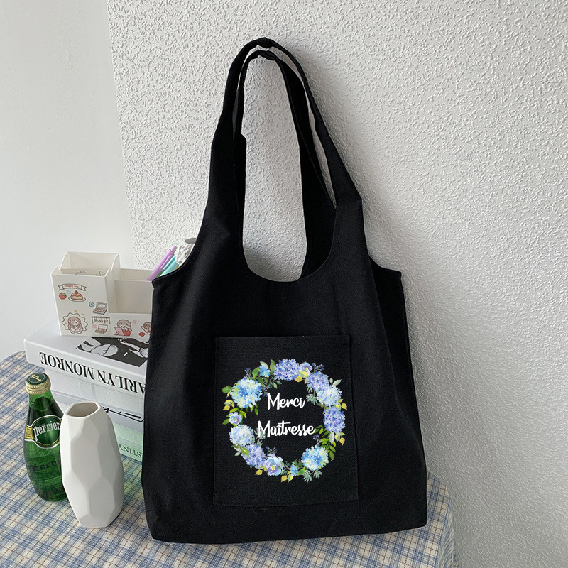 Modna ženska platnena torba za kupnju s francuskim printom Eko Harajuku torbe na rame Personalizirane školske torbe za zahvalu Gospodarice Poklon