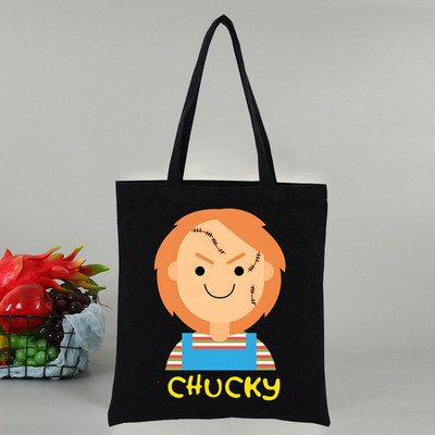 Chucky αποκριάτικες ταινίες τρόμου Γυναικεία τσάντα Shopper Canvas Tote Τσάντες ώμου Τσάντα αγορών Μαύρες υφασμάτινες τσάντες φιλικές προς το περιβάλλον