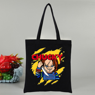 Chucky αποκριάτικες ταινίες τρόμου Γυναικεία τσάντα Shopper Canvas Tote Τσάντες ώμου Τσάντα αγορών Μαύρες υφασμάτινες τσάντες φιλικές προς το περιβάλλον