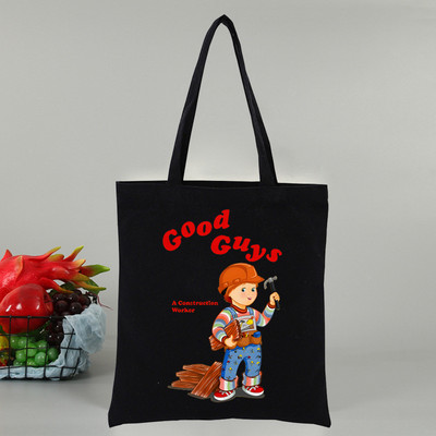 Chucky αποκριάτικες ταινίες τρόμου Γυναικεία τσάντα Shopper Canvas Tote Τσάντες ώμου Τσάντα αγορών Μαύρες υφασμάτινες τσάντες φιλικές προς το περιβάλλον