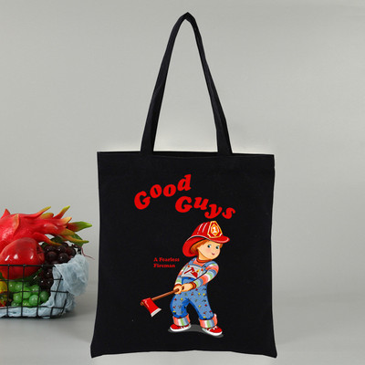 Chucky αποκριάτικες ταινίες τρόμου Γυναικεία τσάντα Shopper Canvas Tote Τσάντες ώμου Τσάντα αγορών Μαύρες υφασμάτινες τσάντες φιλικές προς το περιβάλλον