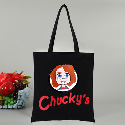 Chucky αποκριάτικες ταινίες τρόμου Γυναικεία τσάντα Shopper Canvas Tote Τσάντες ώμου Τσάντα αγορών Μαύρες υφασμάτινες τσάντες φιλικές προς το περιβάλλον