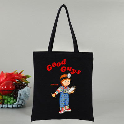 Chucky αποκριάτικες ταινίες τρόμου Γυναικεία τσάντα Shopper Canvas Tote Τσάντες ώμου Τσάντα αγορών Μαύρες υφασμάτινες τσάντες φιλικές προς το περιβάλλον