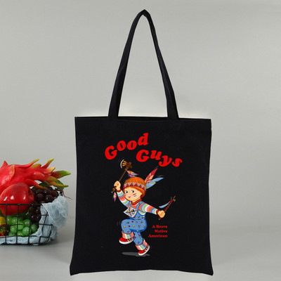Chucky αποκριάτικες ταινίες τρόμου Γυναικεία τσάντα Shopper Canvas Tote Τσάντες ώμου Τσάντα αγορών Μαύρες υφασμάτινες τσάντες φιλικές προς το περιβάλλον