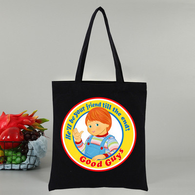 Chucky αποκριάτικες ταινίες τρόμου Γυναικεία τσάντα Shopper Canvas Tote Τσάντες ώμου Τσάντα αγορών Μαύρες υφασμάτινες τσάντες φιλικές προς το περιβάλλον