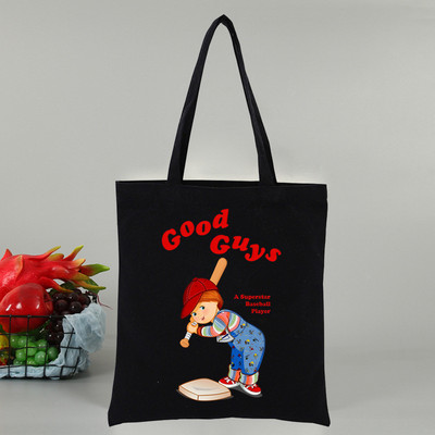 Chucky αποκριάτικες ταινίες τρόμου Γυναικεία τσάντα Shopper Canvas Tote Τσάντες ώμου Τσάντα αγορών Μαύρες υφασμάτινες τσάντες φιλικές προς το περιβάλλον