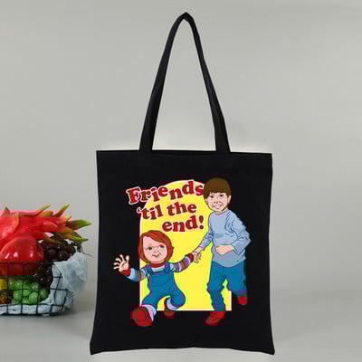 Chucky αποκριάτικες ταινίες τρόμου Γυναικεία τσάντα Shopper Canvas Tote Τσάντες ώμου Τσάντα αγορών Μαύρες υφασμάτινες τσάντες φιλικές προς το περιβάλλον