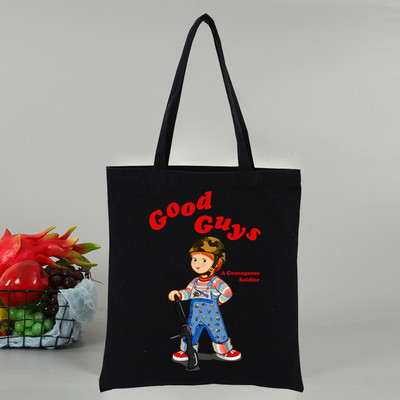Chucky αποκριάτικες ταινίες τρόμου Γυναικεία τσάντα Shopper Canvas Tote Τσάντες ώμου Τσάντα αγορών Μαύρες υφασμάτινες τσάντες φιλικές προς το περιβάλλον