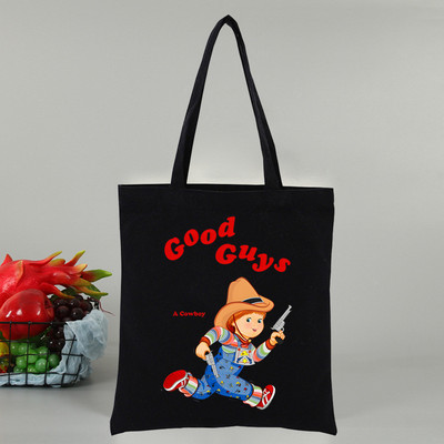 Chucky αποκριάτικες ταινίες τρόμου Γυναικεία τσάντα Shopper Canvas Tote Τσάντες ώμου Τσάντα αγορών Μαύρες υφασμάτινες τσάντες φιλικές προς το περιβάλλον