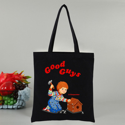 Chucky αποκριάτικες ταινίες τρόμου Γυναικεία τσάντα Shopper Canvas Tote Τσάντες ώμου Τσάντα αγορών Μαύρες υφασμάτινες τσάντες φιλικές προς το περιβάλλον