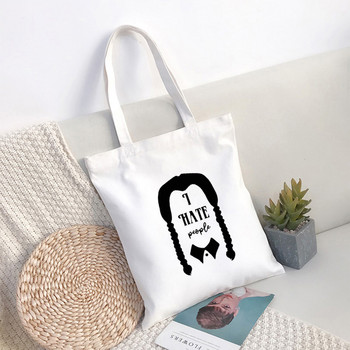 I Hate Everything Wednesday Adams Print Tote Shopping Bag Многократна употреба за момичета Wednesday Adams Girls Tote Bag Casual Tote