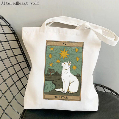 Γυναικεία τσάντα αγορών Aquarius cat Tarot Τσάντα με στάμπα Kawaii Harajuku Shopping Canvas Shopper Τσάντα για κορίτσι Τσάντα Tote Shoulder Lady Bag