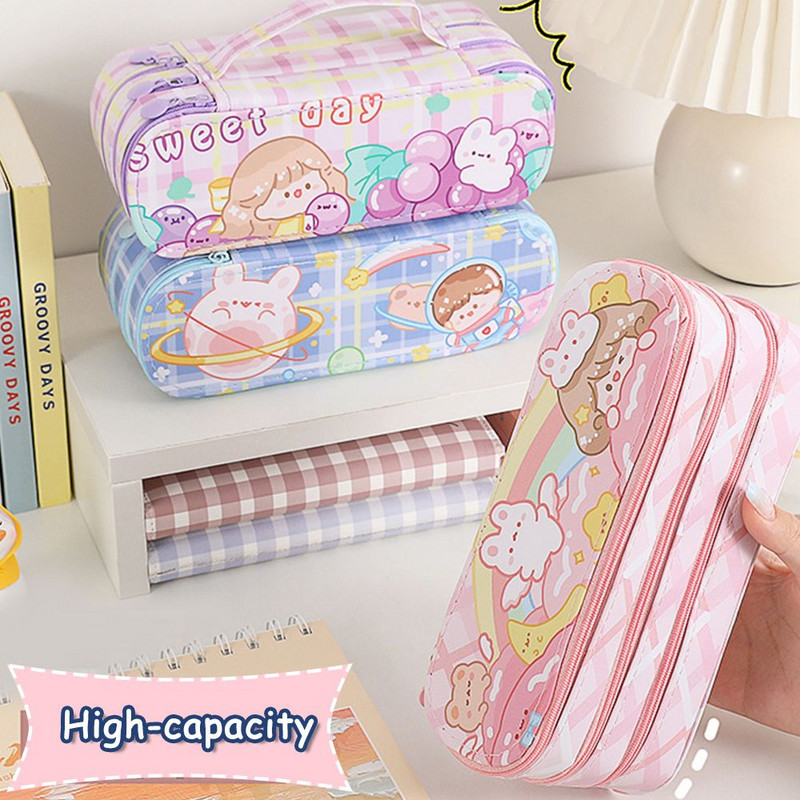 Tri/dva sloja pernice Slatka kawaii pisaći pribor Torbica za olovke Torbica za pohranu za djevojčice Školske učenice Organizator Potrepštine