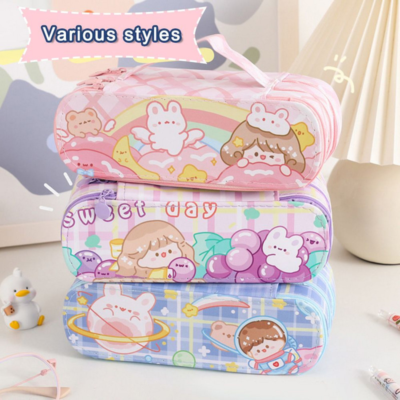Tri/dva sloja pernice Slatka kawaii pisaći pribor Torbica za olovke Torbica za pohranu za djevojčice Školske učenice Organizator Potrepštine