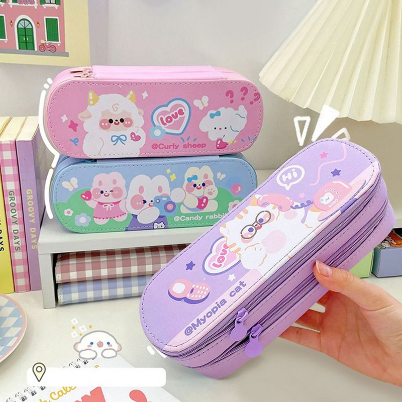 Tri/dva sloja pernice Slatka kawaii pisaći pribor Torbica za olovke Torbica za pohranu za djevojčice Školske učenice Organizator Potrepštine