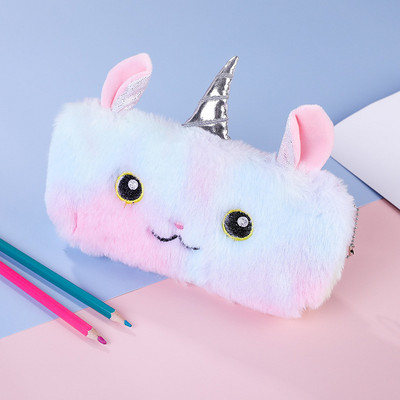 Geantă de papetărie cu unicorn de pluș, cu desene animate, articole de papetărie creative pentru învățare, geantă de depozitare pentru creion kawaii