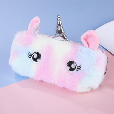Geantă de papetărie cu unicorn de pluș, cu desene animate, articole de papetărie creative pentru învățare, geantă de depozitare pentru creion kawaii