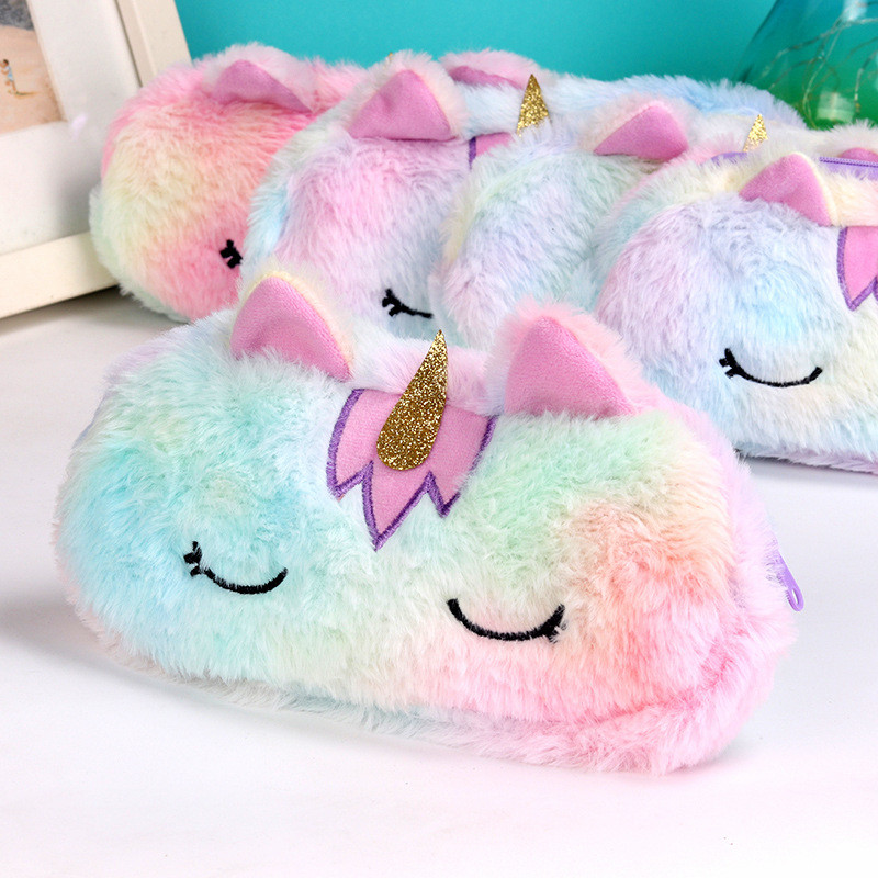 Geantă de papetărie cu unicorn de pluș, cu desene animate, articole de papetărie creative pentru învățare, geantă de depozitare pentru creion kawaii