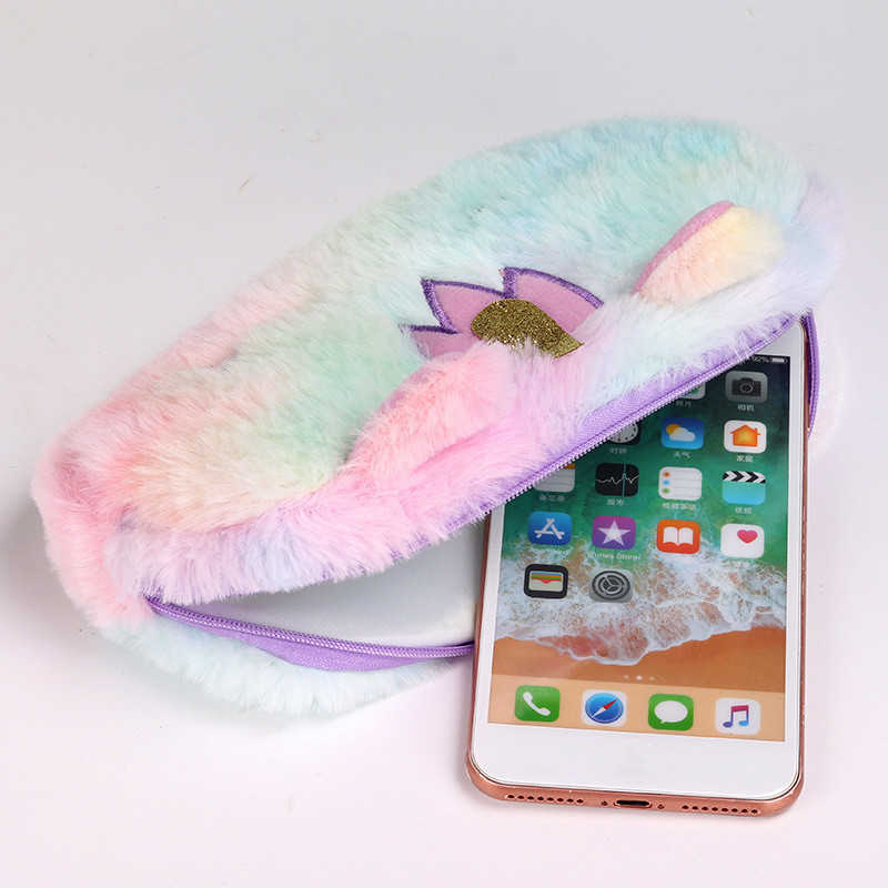 Geantă de papetărie cu unicorn de pluș, cu desene animate, articole de papetărie creative pentru învățare, geantă de depozitare pentru creion kawaii