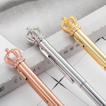 1 Lytwtw\'s Crystal Shiny Metal Crown Ballpoint Pen Интересна топка Химикалка Училищни канцеларски материали Училищни офис консумативи