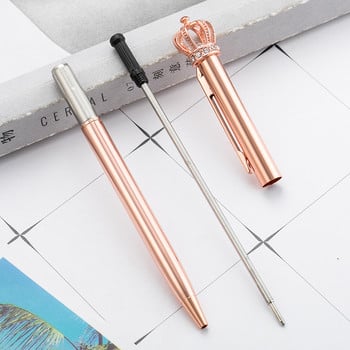 1 Lytwtw\'s Crystal Shiny Metal Crown Ballpoint Pen Интересна топка Химикалка Училищни канцеларски материали Училищни офис консумативи