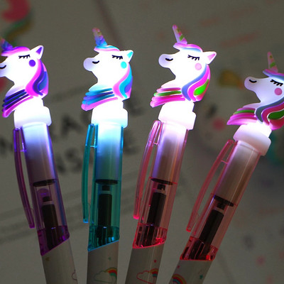 Desene animat creativ Unicorn Lumină Kawaii drăguț strălucitor stilou LED Papetarie student 0,5 mm Instrument de scris Rechizite școlare