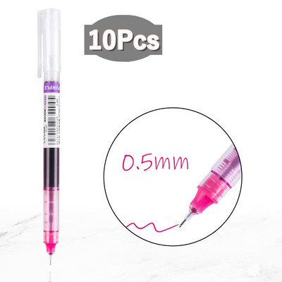 10 Χρώματα Straight υγρό Gel στυλό Γρήγορο στέγνωμα Μεγάλης χωρητικότητας Πολύχρωμα Gel στυλό 0,5mm Rollerball Στυλό Σχολικό Γραφείο