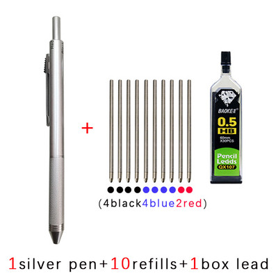 Naujos technologijos gravitacijos jutiklis 4 viename Daugiaspalvis tušinukas metalinis daugiafunkcis rašiklis 3 spalvų rutulinio taško papildymas ir pieštuko laidas