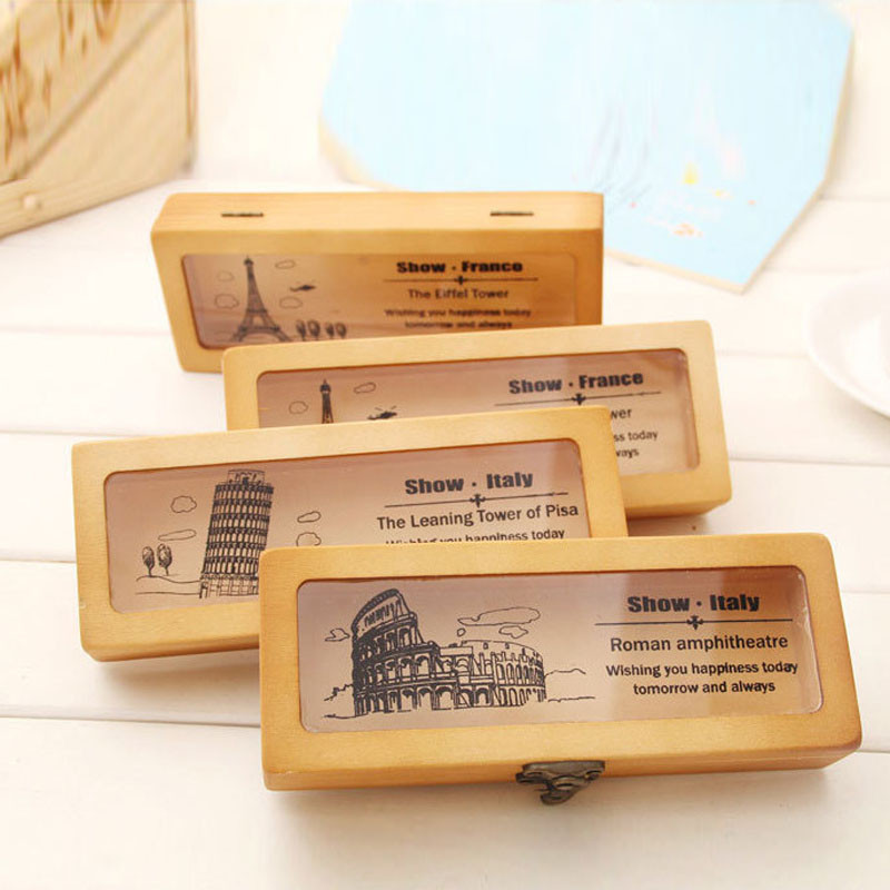 Pernice Drvena kutija za pohranu šminke Organizator Pernica Držač olovke Papirnice Školske poklon kutije Stolna pernica