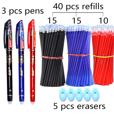 Set gelova za brisanje od 48 komada, gel olovke za brisanje za pisanje Kawaii pribor, kemijska olovka s perivom drškom, vrteći školski pribor