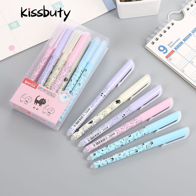 Jauka kaķa dzēšama pildspalva 0,38 mm mazgājams rokturis burvju dzēšgumijas želejveida pildspalva, zila tinte, dzēšama uzpilde, stienītis, bērnu skolas kancelejas preces