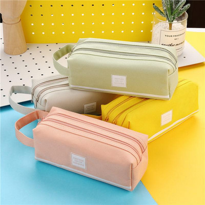 Large Capacity Canvas Pencil Case Double School Pencil Case Stationery Bag Storage Bag Case Office Supplies Student Gift Box