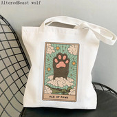 Dámska nákupná taška Ace of Paws s potlačou Kawaii Taška Harajuku Nákupná plátená taška Shopper Taška pre dievčatá Kabelka cez rameno