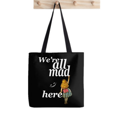 Pirkėjo Alisa Stebuklų Šalyje Arbatos vakarėlis Painted Tote Bag Moterys Harajuku pirkėjo rankinė mergina Pečių pirkinių krepšys Lady Canvas Bag