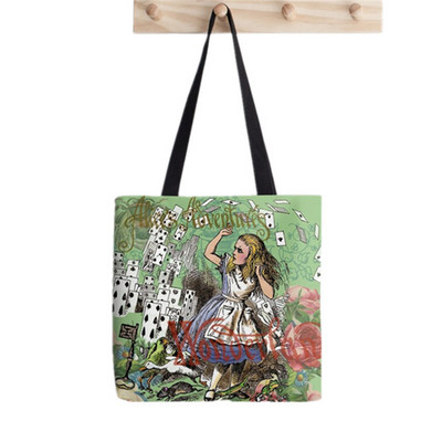 Pirkėjo Alisa Stebuklų Šalyje Arbatos vakarėlis Painted Tote Bag Moterys Harajuku pirkėjo rankinė mergina Pečių pirkinių krepšys Lady Canvas Bag