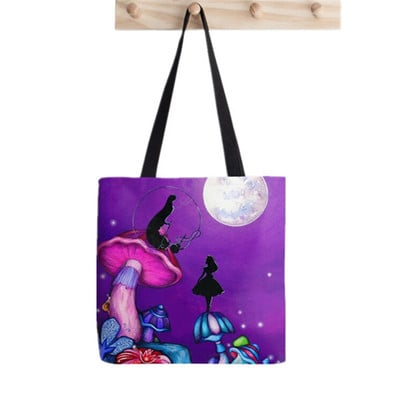 Pirkėjo Alisa Stebuklų Šalyje Arbatos vakarėlis Painted Tote Bag Moterys Harajuku pirkėjo rankinė mergina Pečių pirkinių krepšys Lady Canvas Bag