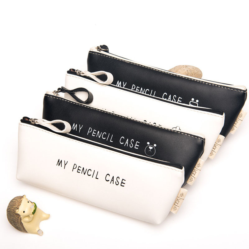 Kawaii Cartoon Triangle My Pernica Klasična crno-bijela vodootporna pu kožna torba za olovke