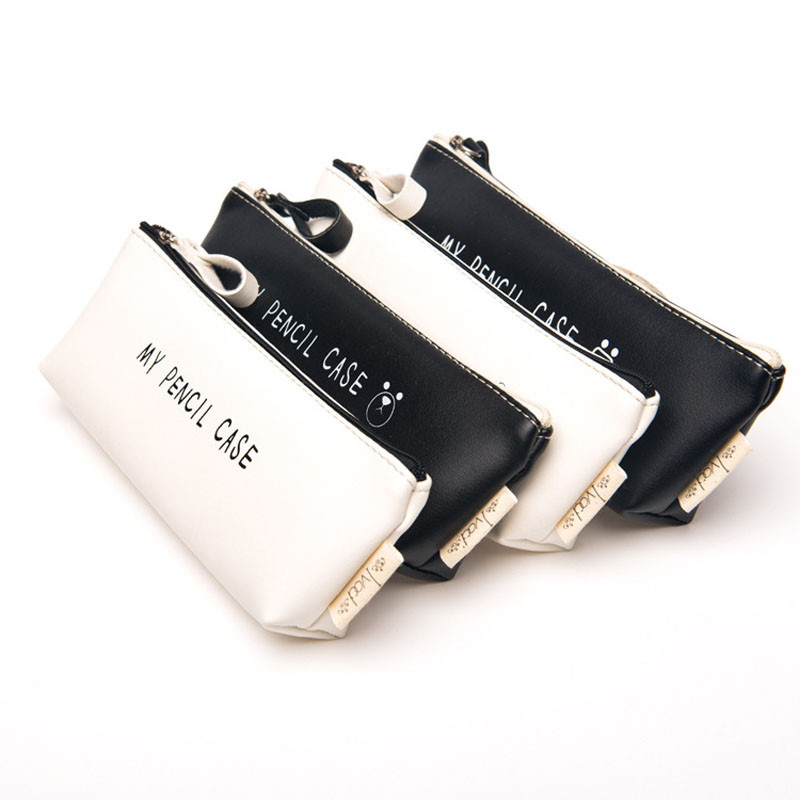 Kawaii Cartoon Triangle My Pernica Klasična crno-bijela vodootporna pu kožna torba za olovke