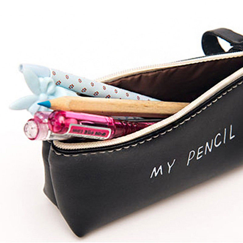 Kawaii Cartoon Triangle My Pernica Klasična crno-bijela vodootporna pu kožna torba za olovke